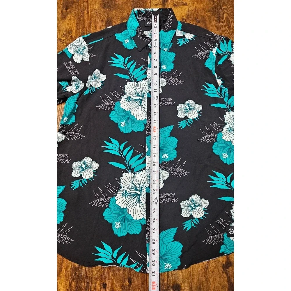 Mercedes AMG Petronas F1 Team Silver Arrows Floral Hibiscus Shirt Mens XL Black